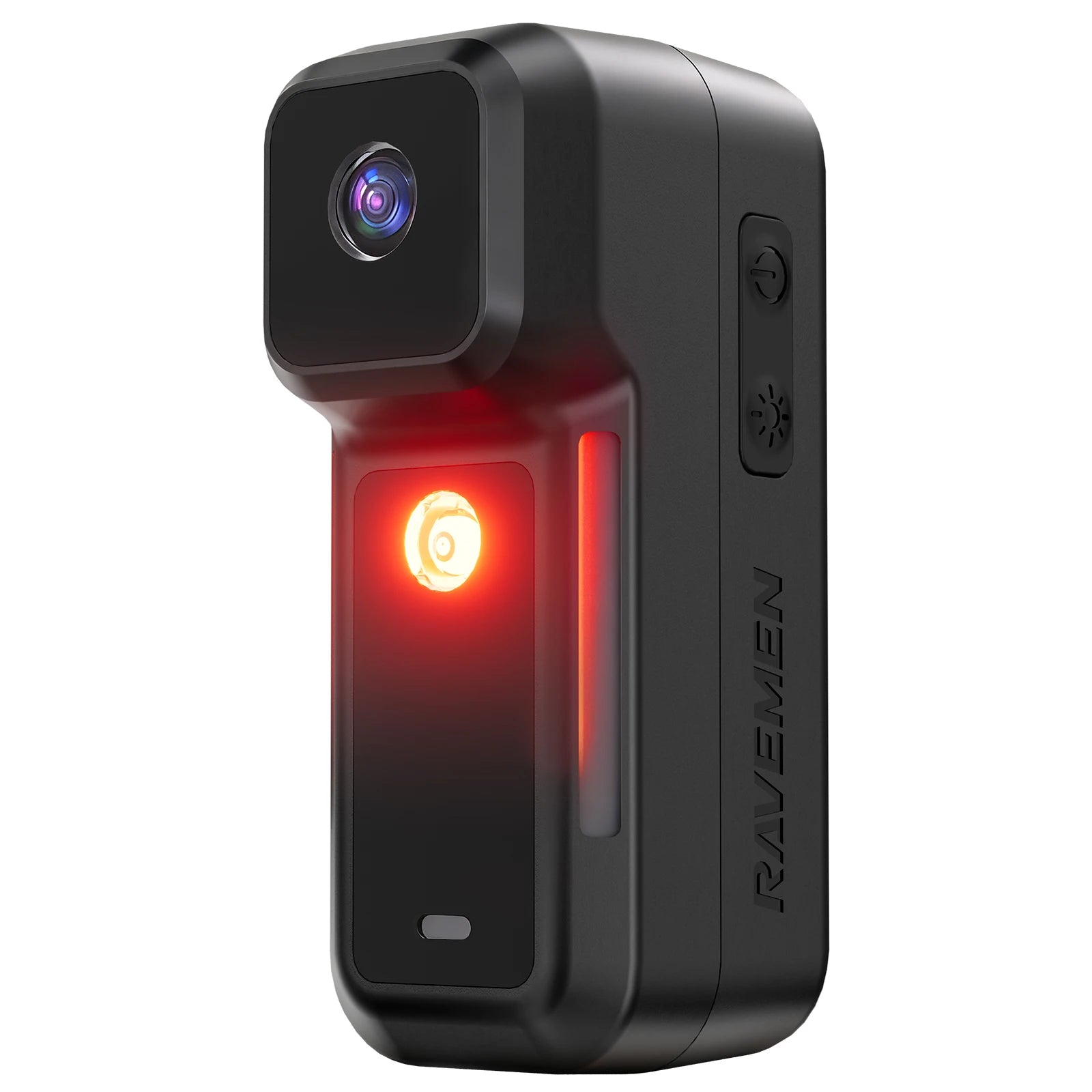 CougarBikes RAVEMEN NT301 camera tail light mounted on bike, showing its compact design and bright LED illumination for visibility.