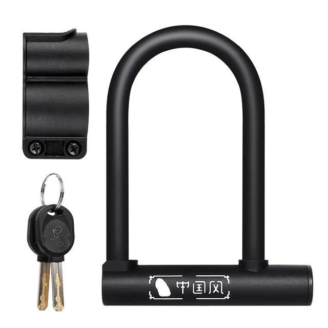 Heavy duty U-lock for bike security with two keys and mounting bracket, high-strength anti-theft bicycle lock