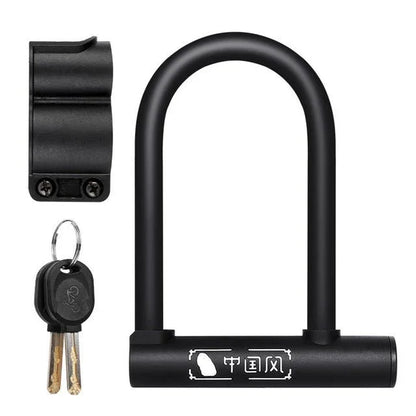 Heavy duty U-lock for bike security with two keys and mounting bracket, high-strength anti-theft bicycle lock