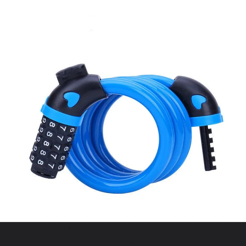 Blue bike cable lock with resettable combination code, anti-theft bicycle security accessory