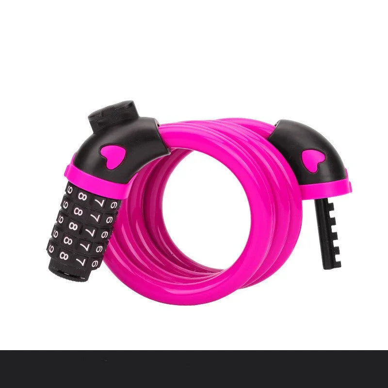 Pink anti-theft bike lock with combination code, durable security cable for bicycles