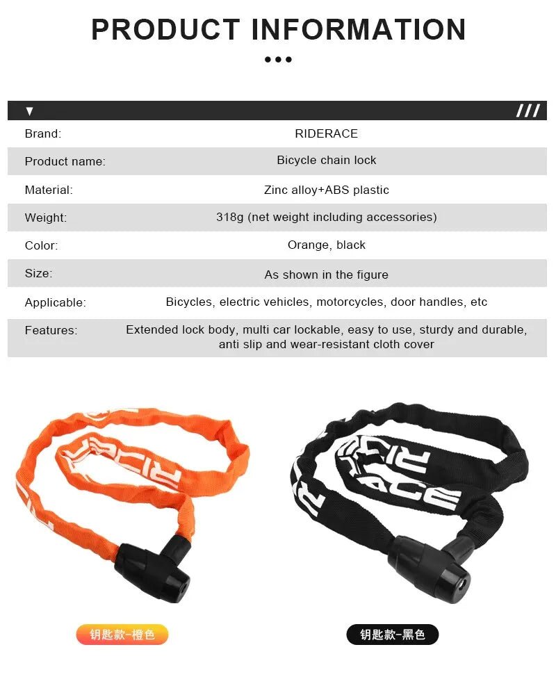 Riderace Chain Lock Bike Anti Theft 95cm - CougarBikes