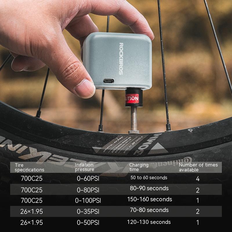 ROCKBROS Mini Electric Bike Pump – Aluminum Portable Bike Tire Inflator (USB - C) - CougarBikes