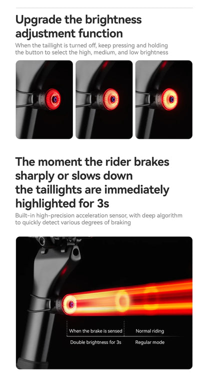 ROCKBROS Smart Bike Tail Light Brake Sensing Rechargeable Waterproof Light - CougarBikes
