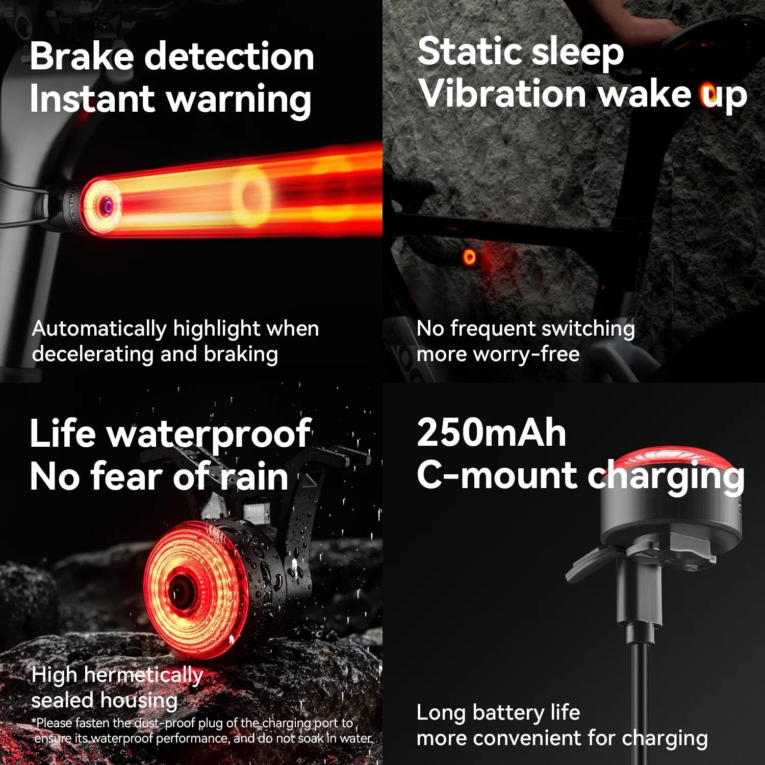 ROCKBROS Smart Bike Tail Light Brake Sensing Rechargeable Waterproof Light - CougarBikes