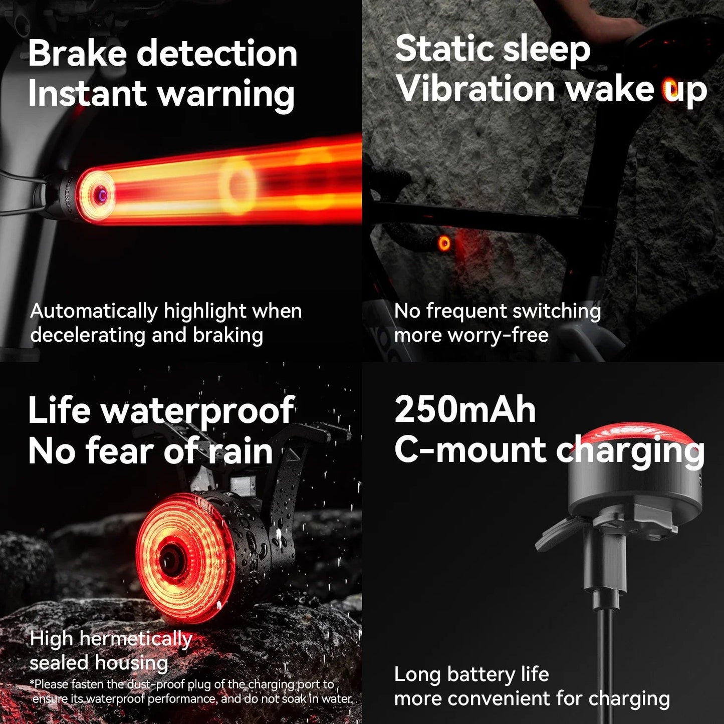 ROCKBROS Smart Bike Tail Light Brake Sensing Rechargeable Waterproof Light - CougarBikes