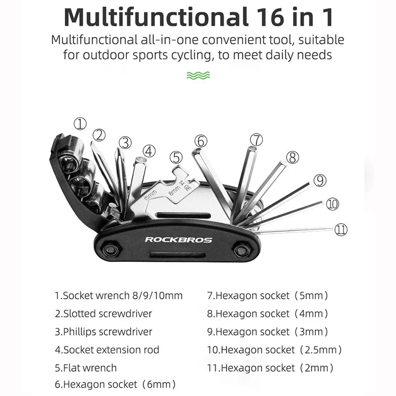 ROCKBROS Specialized 16 in 1 Bike Multi Tool Repair Kit Compact Cycling Tool Set - CougarBikes
