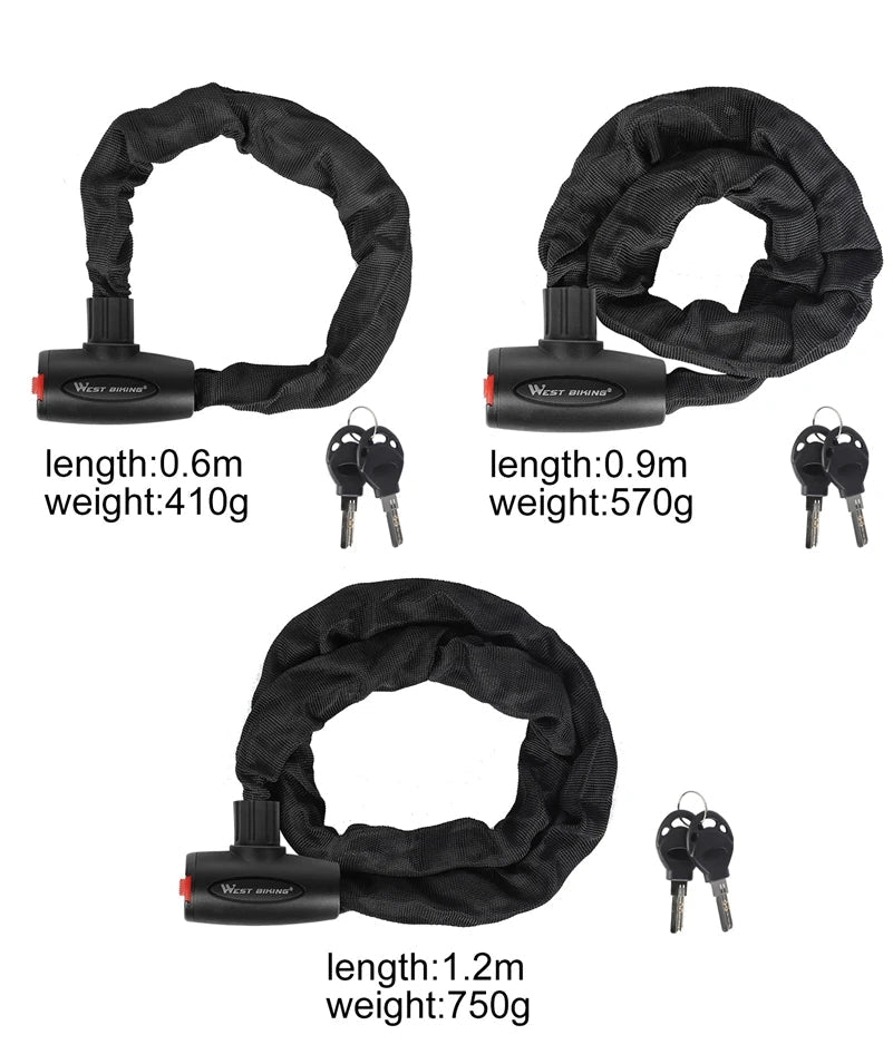WEST BIKING Chain Lock Bike Anti Theft 1.2m - CougarBikes